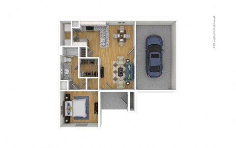 Floor plan for 1 bed, 1 bath, 740 sqft